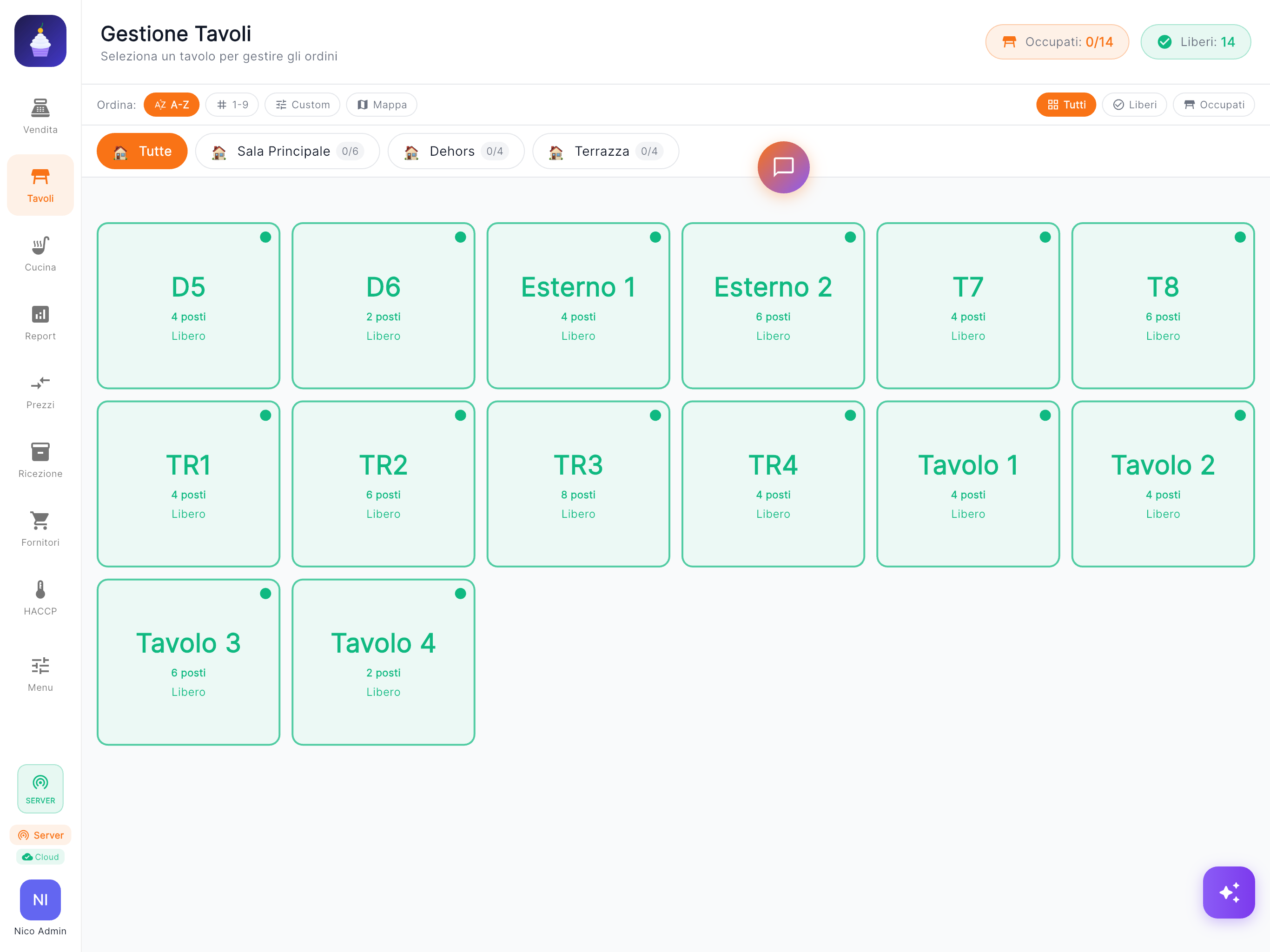 Sweet Cashier — Gestione Tavoli